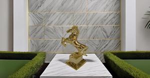 Vajilla de caballo de latón, estilo Art Deco, estatua de caballo corriendo, patas levantadas para decoración del hogar - Product Image 2