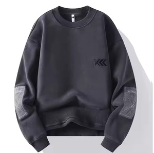 Sudadera de invierno personalizable OEM para hombre, Sudadera con capucha de cuello redondo y logotipo bordado con apliques en el codo y forro polar de algodón - Product Image 1