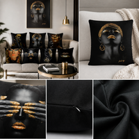 Siyah Kadın Kraliyet Desenli Yastık Kılıfı Yumuşak Polyester Afrika Altın Portreli Minder Kılıfı Kanepe için Dekoratif Kılıf