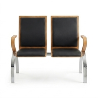 Canapé de bureau moderne et minimaliste deux places en cuir PU, structure en bois massif, pieds en acier inoxydable, éponge haute densité, durable, usage commercial