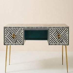 Table de console en fer de meubles d'incrustation d'os antiques faits à la main avec la conception optique 2 tiroirs pour la maison ou la villa de bureau - Product Image 2