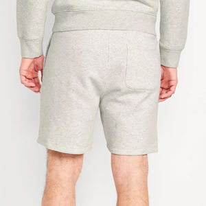 Shorts en molleton polyester/nylon de haute qualité, mi-élastiques, tricotés, pour hommes, couleur gris chiné, poches latérales, logo imprimé personnalisé, décontractés - Product Image 3