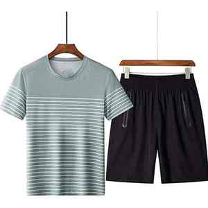 Conjunto de verano de algodón 100% para hombre, camiseta con pantalones cortos a juego, conjuntos cortos de gimnasio para hombre, camiseta y conjunto corto para hombre - Product Image 2