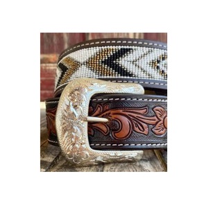 Unisex High Quality Dark Brown <b>Leather</b> <b>Belts</b> Floral <b>Tooled</b> Beaded <b>Belts</b> Fancy Buckles Customized Durable Horse Manufacturers - Product Image 3
