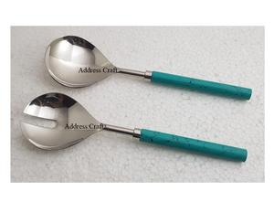 Ensemble de 2 pièces de luxe en acier inoxydable 18/8 avec poignée en acrylique outils de salade personnalisés matériau écologique ustensile de service en métal - Product Image 4