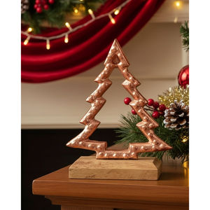 Decoración moderna de árbol de Navidad de metal con base de madera, elegante adorno de mesa de metal para decoración de hogar y oficina - Product Image 6