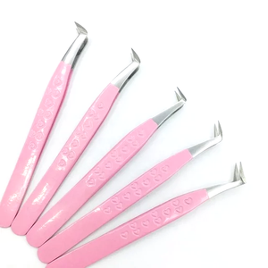 High Quality <b>Rose</b> Pink Diamond Grip Eyelash Tweezers Pink <b>Box</b> Packing Isolation Private Label Fiber Tip Volume Lash Tweezers - Product Image 1