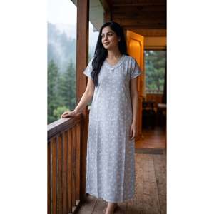 Evolove X Venus Women's Premium Soft Rayon Slub <b>Long</b> Nightgown-Breathable Lightweight Cherry Print <b>Nighty</b> - Product Image 1