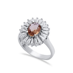 Oval Baguette Cluster Silver Sultanite Cluster Zircon 925 Anillo de plata esterlina Venta al por mayor Joyería turca - Product Image 1