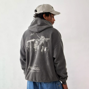 Sweat à capuche surdimensionné Vintage délavé pour hommes, épaule tombante, doux et confortable Streetwear, Logo imprimé graphique, sweats à capuche brodés - Product Image 2