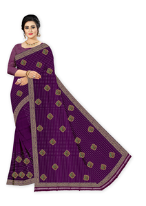 ชุดส่าหรีสตรีผ้า Georgette สีม่วงทันสมัยสำหรับงานแต่งงานของชาวอินเดีย - Product Image 2