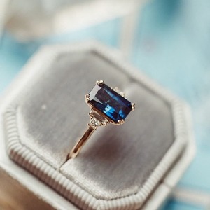 Indian Seller's Mehrajudin Gems Vintage Style <b>Emerald</b> Cut Blue Sapphire Engagement <b>Ring</b> 925 Sterling <b>Silver</b> Gemstone Gold - Product Image 4