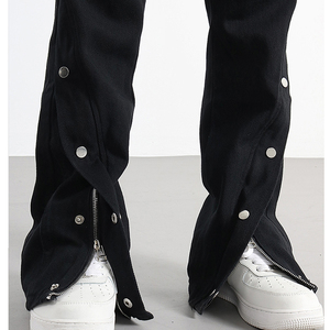 Customized Acid Wash Men's Streetwear Jogger <b>Pant</b> Distressed Cotton Sweatpants Button Side Flared Wide Leg Mid Waist Baggy Style - Product Image 4