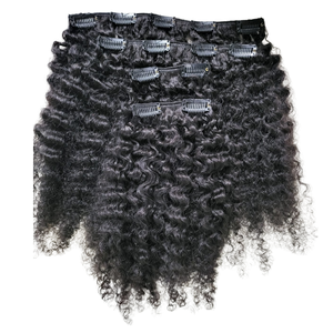 Extensiones de cabello humano con clip, rizado, negro, Remy, cabello indonesio, puntas completas, de una sola capa. - Product Image 1