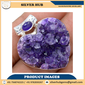 925 argent Sterling haute qualité améthyste Druzy pendentif coeur forme lunette réglage OEM & ODM gros pierre de naissance - Product Image 2