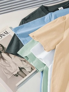 เสื้อยืดแขนสั้นของผู้ชายผ้าฝ้ายสีพื้น, เสื้อยืดผ้าฝ้ายขนแกะแขนครึ่งเดียวสำหรับฤดูร้อน100% - Product Image 4