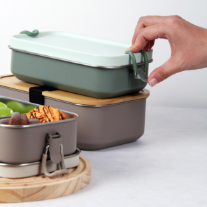 Boîte à lunch bento en acier inoxydable et silicone de qualité alimentaire <span class=keywords><strong>EasyLife</strong></span>, <span class=keywords><strong>2</strong></span> compartiments, couvercle à clip, capacité de 850 ml, design empilable - Product Image 1