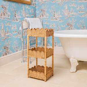 Scalloped Tiered Rattan Side Table for <b>Storage</b> 70cm <b>Tall</b> - Product Image 3