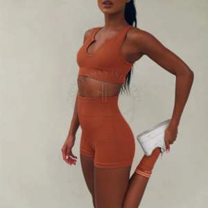 Conjunto de yoga ajustado personalizado de alta calidad para mujer, ropa deportiva de LICRA sin costuras, estampado de cintura elástica, mallas para correr, ropa deportiva - Product Image 3