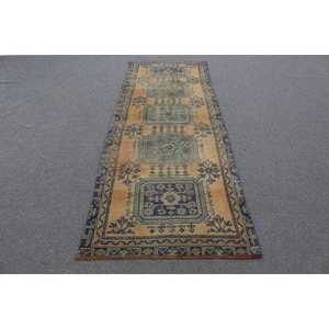 Alfombra Vintage de 3.3x9.7 pies, Alfombra Turca, Alfombra Azul de Lana Marroquí - Product Image 1
