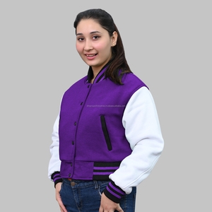 Cotton Varsity Jackets Purple and White Custom Embroidery Premium Quality Customization OEM Wholesale Cropped Jackets Crop <b>Top</b> - Product Image 5