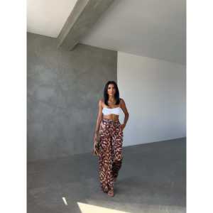 Pantalones Casuales de Satén de Pierna Ancha con Cintura Elástica Alta y Característica Transpirable - Product Image 1