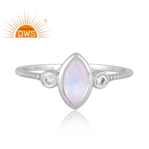 Best Quality Sterling Silver Natural Cz & Rainbow <b>Moon</b> Stone Gemstone Stackable <b>Ring</b> Custom Jewelry Manufacturer - Product Image 2