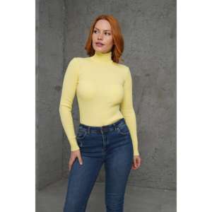 Pull en maille côtelé jaune à col roulé pour femme - Vente en gros - Product Image 5