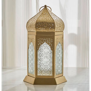 Lanterne marocaine élégante en métal doré, lampe suspendue, porte-bougie chauffe-plat pour la décoration intérieure et extérieure, décoration du Ramadan - Product Image 3