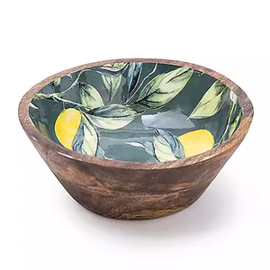 Tazón de madera para ensalada de frutas de madera de fabricante y mayorista, calcomanía interior impresa, esmalte, Calidad única, ensaladeras de madera de mango personalizadas - Product Image 6