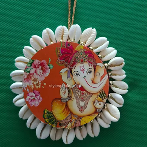 เซเคราลี่เซเรนตี้-ไม้ Cowrie เปลือกหอยพระพิฆเนศรถแขวนแดชบอร์ดไอดอลโชว์ชิ้น Kodi แขวนเทศกาลบ้าน Mandir ขอให้โชคดี - Product Image 1