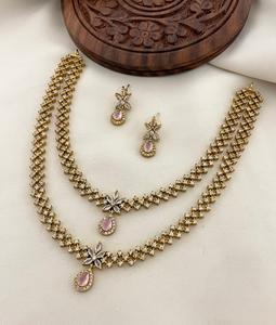 Elegante lujo Moissanite Esmeralda Polki conjunto de collar de doble capa Para Boda y Kundan joyería de moda nupcial - Product Image 6