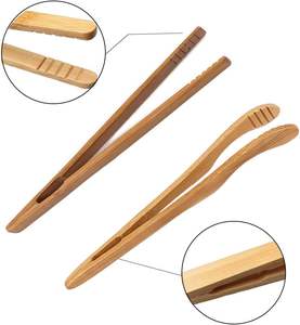 4 Pack Bamboo <b>Toaster</b> Tongs - 7' Reusable Wood Cooking Tongs -Ideal Kitchen Utensil for Cheese Bacon Muffin Fruits Bread- Ultra - Product Image 3