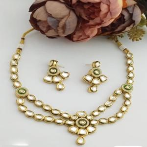 Conjunto de collar Kundan con pendientes, conjunto de joyería de Latón chapado en oro para bodas, fiestas, aniversarios, ropa nupcial para compromiso - Product Image 1