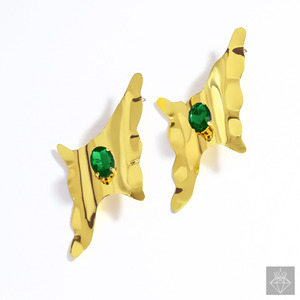 PRAO Women's Trendy Thunderbolt Emerald Stud Earrings Gold Plated Anti-Tarnish Fashion <b>Jewellery</b> Bulk Product Mainly Made <b>Brass</b> - Product Image 2