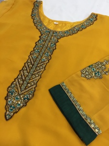 Trendmalls Ensemble de costumes Salwar avec broderie Georgette pour femme Kurta Sharara avec Dupatta (G58-Yellow) - Product Image 6