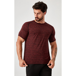 Camiseta deportiva transpirable de LICRA y algodón para hombre, Camiseta deportiva con cuello redondo para gimnasio, Fitness, correr, camiseta de entrenamiento de tela tejida a la venta - Product Image 1