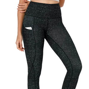 Leggings rayés en coton extensible taille haute pour femmes, pantalons de yoga en gros pour un usage quotidien, style sportif avec logo à la taille - Product Image 1