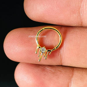 14K Solid Gold Melting Effect Diamond <b>Septum</b> Piercing Fine Jewelry. - Product Image 5