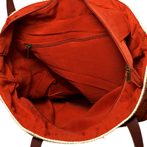 กระเป๋าผ้าสไตล์โบฮีเมียนความจุขนาดใหญ่สำหรับฤดูร้อนกระเป๋าโท้ทปักลายสีส้มพร้อมบริการโลโก้ตามสั่งจากอินเดีย - Product Image 3