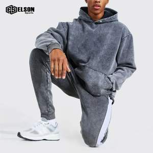 Streetwear coupé et cousu avec logo personnalisé pour hommes pull à capuche évasé pantalon de survêtement délavé à l'acide survêtement vintage - Product Image 3