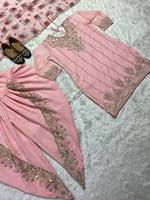 Antra Lifestyle Designer Georgette Embroidery Sequence Work Top Dhoti Dupatta Pink Punjabi Salwar Suit Bollywood Summer Winter