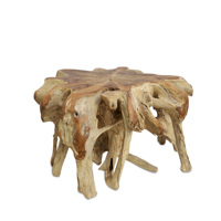 Table basse en racine de teck traditionnelle écologique Gubuk Bali (rond) avec cadre en bois au design moderne pour le salon, meubles de maison