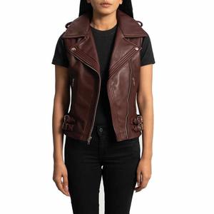 Gilet en cuir tendance pour femmes, fermeture éclair asymétrique, vêtements d'extérieur d'hiver, gilet en cuir marron tendance - Product Image 1