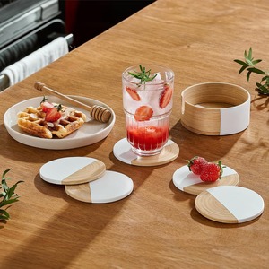 Posavasos de bambú hilado en bobina de dos tonos de lujo y conjunto de soporte posavasos accesorios para bebidas precio barato - Product Image 3