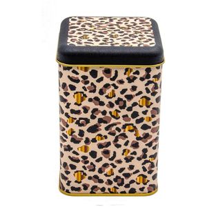 Boîte de rangement carrée en métal motif léopard doré 1.6L 105x105x160mm Stockage et récipient pour aliments - Product Image 1
