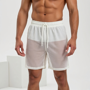 Transparent boutonné chemises maille Shorts ensembles garçons maille transparente Sexy robe de nuit Letterman maille transparente costumes hommes - Product Image 1