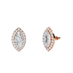 Exquisitos Pendientes de Diamante con Corte Marquesa y Halo Simple, Diamante Cultivado en Laboratorio de 0.60 Ct en Platino, para Novia, Boda, Compromiso, Aniversario - Product Image 2