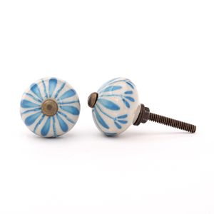 SHUBHAM Moderne Cuisine Chambre Meubles Poignées De Porte En Céramique Blanche De Qualité Supérieure Bleu Imprimé Floral pour Commodes - Product Image 2