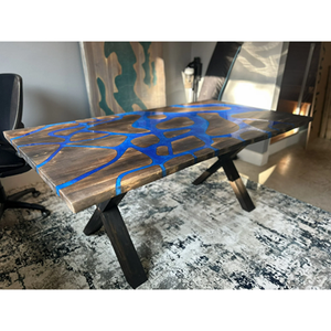 Table à manger rectangulaire moderne en résine époxy artisanale de luxe pour salon, plateau en bois d'acacia, imperméable, anniversaire de mariage, anniversaire - Product Image 2